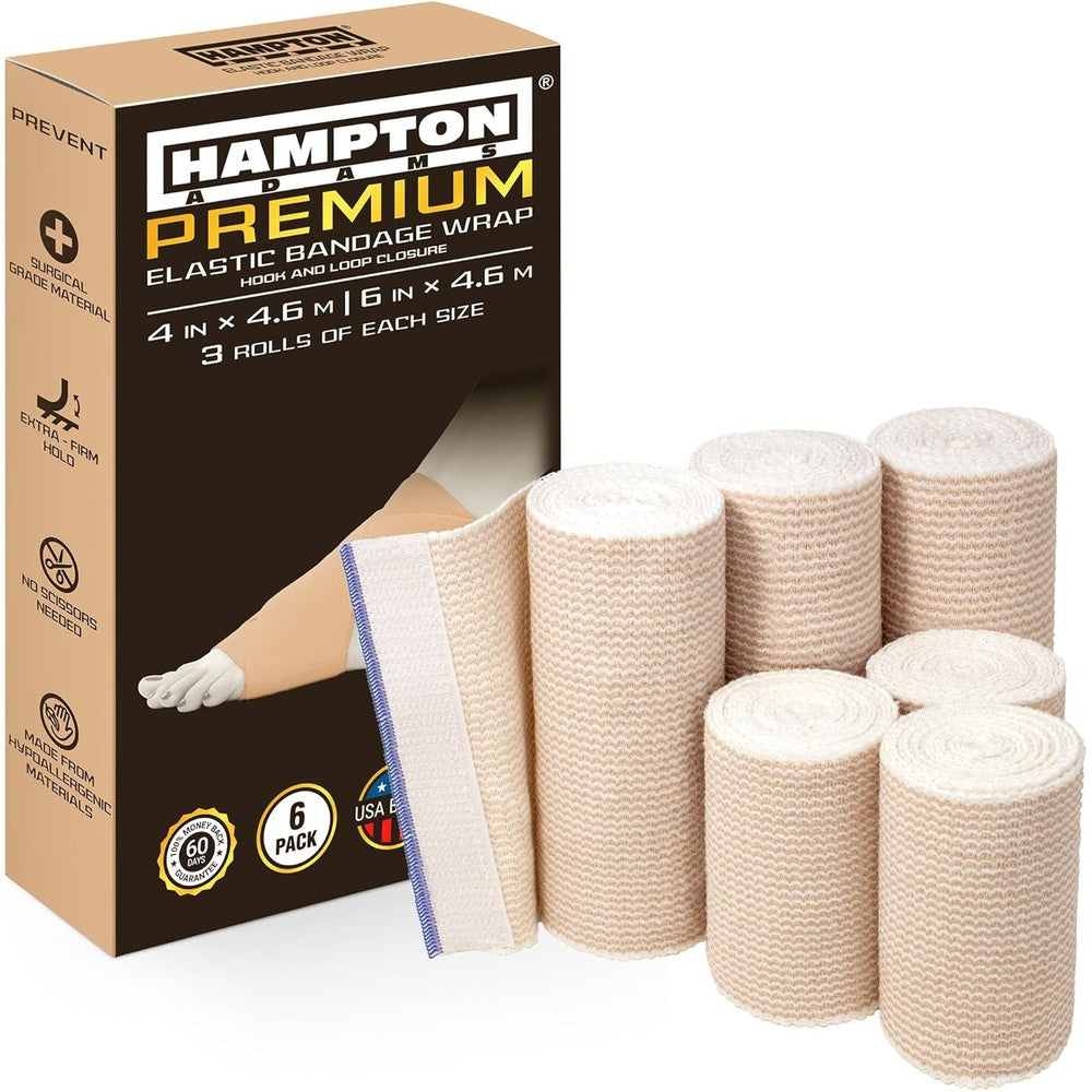 Hampton Adams Original Elastic Bandage Wrap 6-pack front view for sports recovery