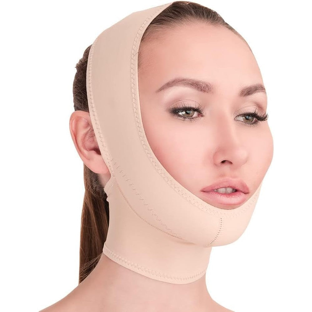 V T VARITEKS Post Surgical Chin Strap Bandage front view for medical compression.