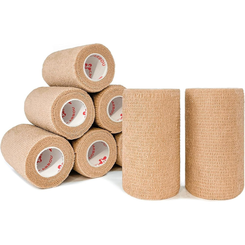 CARBOU Beige Cohesive Bandage Wrap 8 pack front view for medical support.
