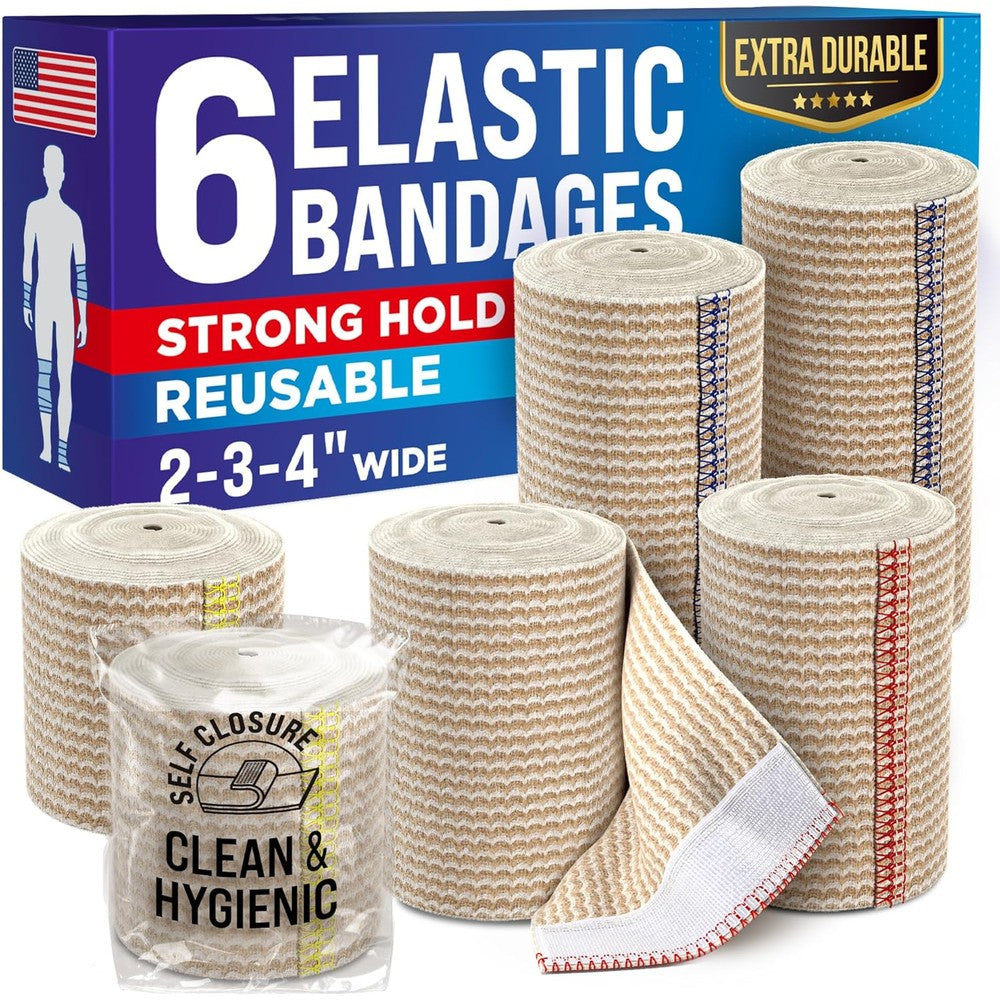 Mighty-X High-Performance Elastic Bandage Wrap 6 pack front view professional compression support