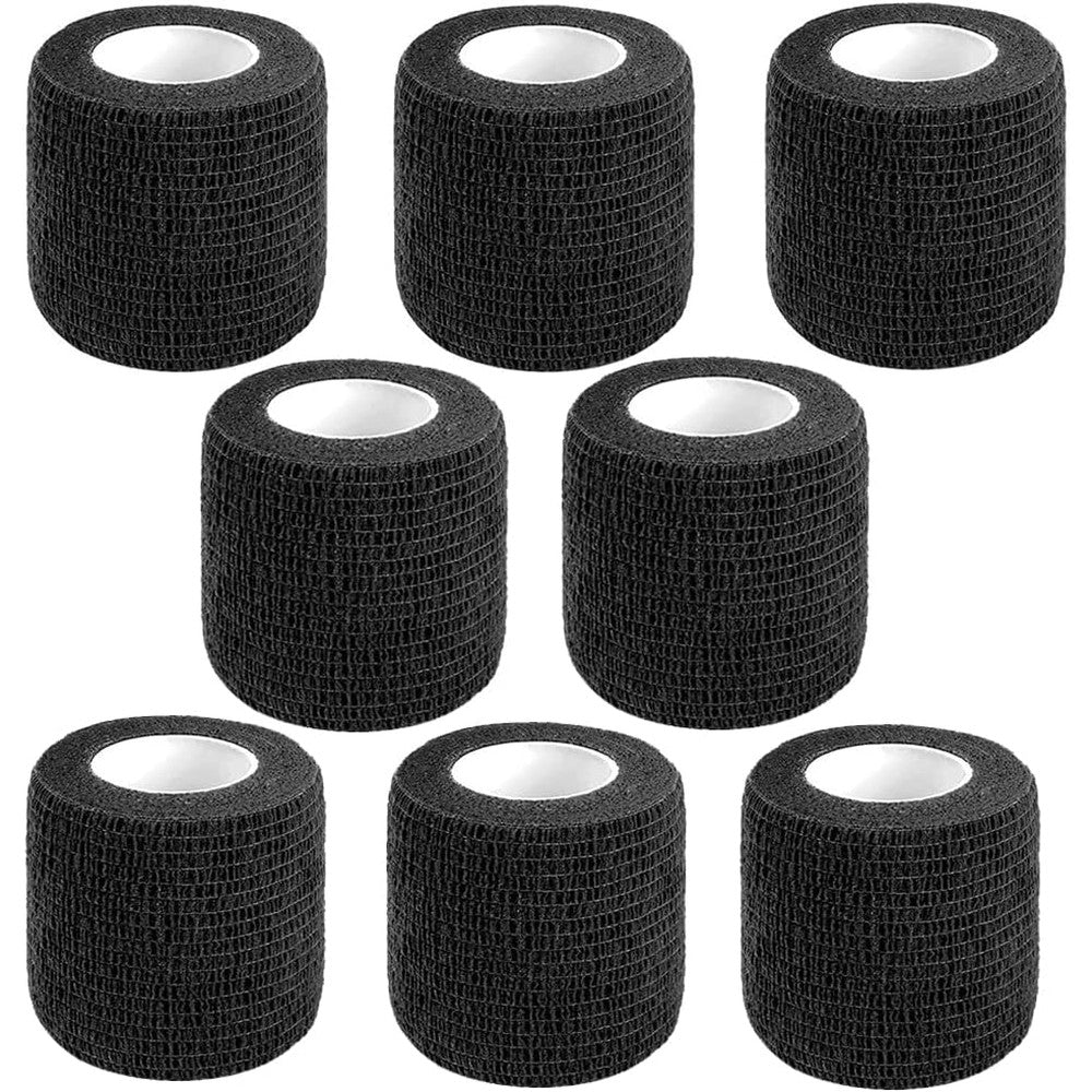 CIYAGPOOU Self Adhesive Bandage Wrap 8 pack front view black medical tape