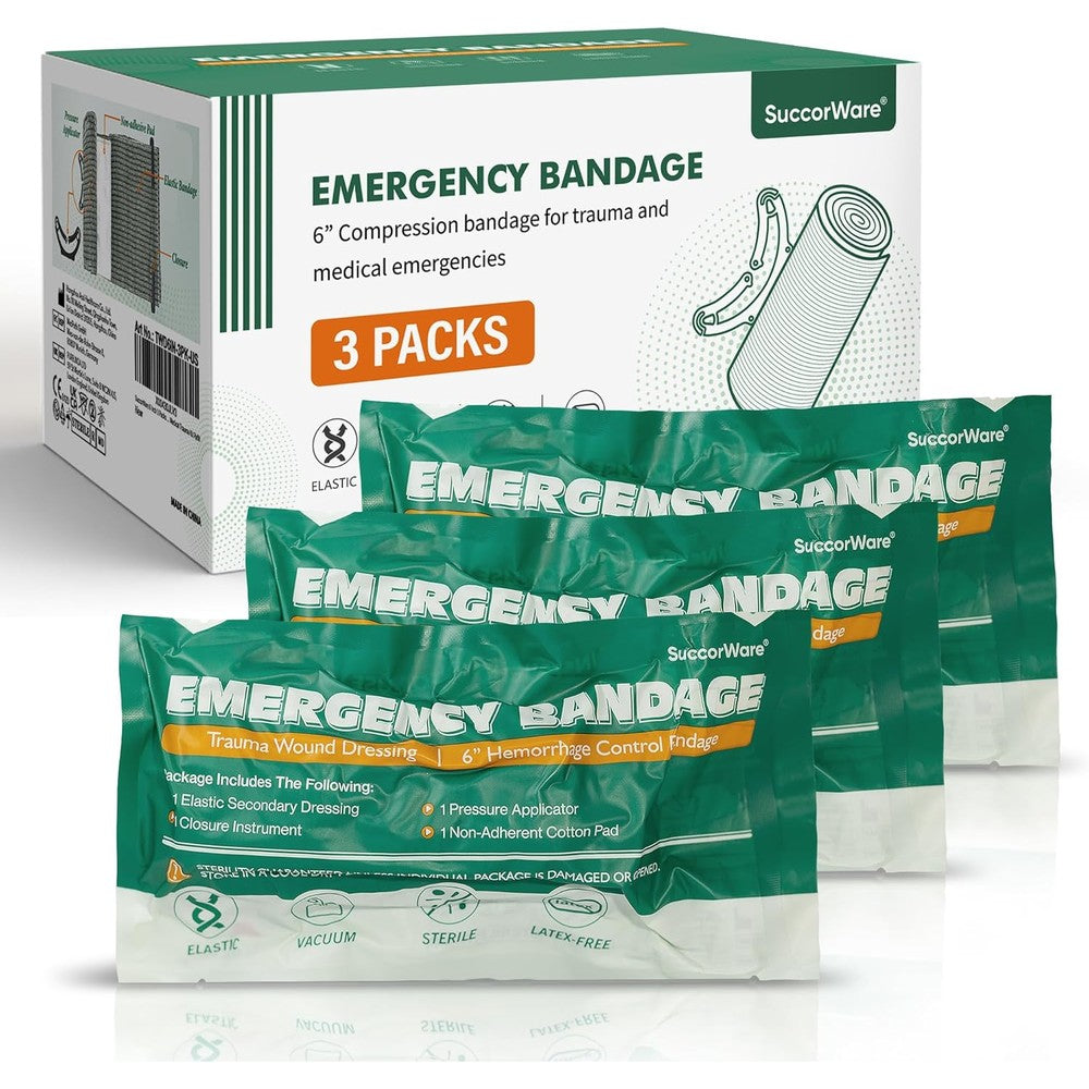 SuccorWare 6 inch Israeli bandage 3 pack front view trauma dressing