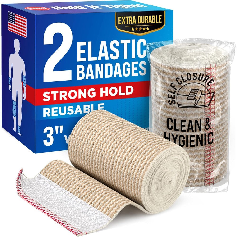 Mighty-X Premium Elastic Bandage Wrap 2 pack front view for medical compression.