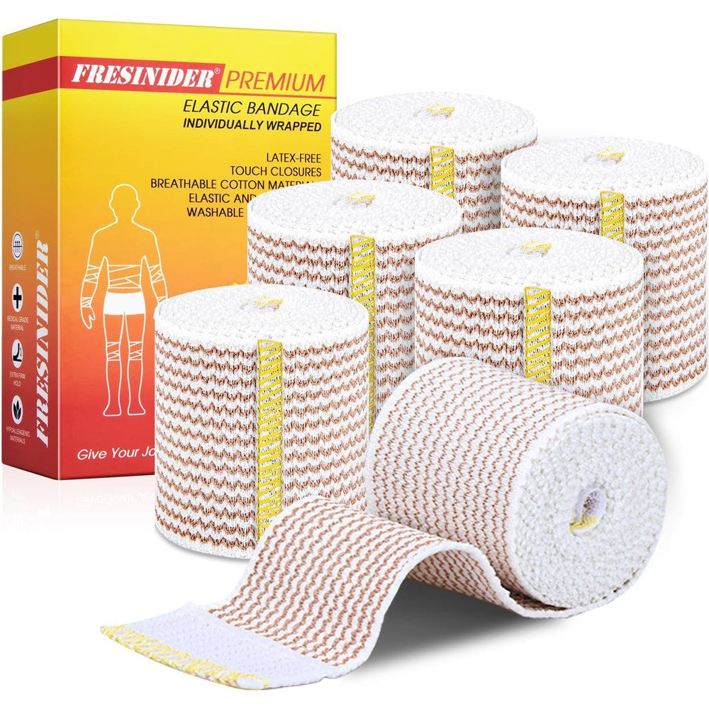 FRESINIDER Elastic Bandage Wrap 6 pack front view cotton compression.
