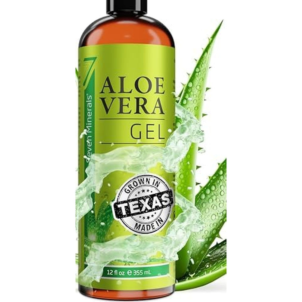 Seven Minerals organic aloe vera gel bottle front view for skin and hair