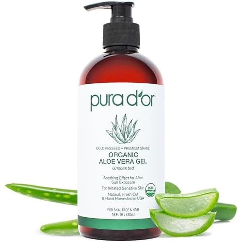 Pura D'or Organic Aloe Vera Gel 16 Fluid Ounce bottle front view