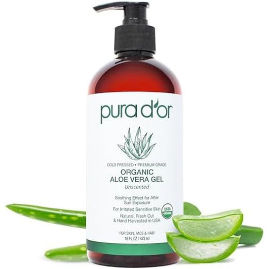 Pura D'or Organic Aloe Vera Gel 16 Fluid Ounce bottle front view
