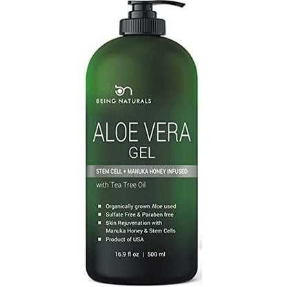 Being Naturals Aloe Vera Gel bottle front view with pump dispenser
