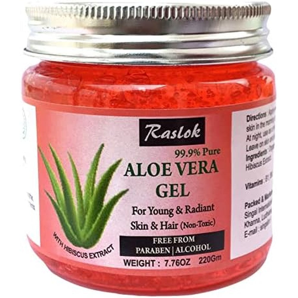 Raslok Aloe Vera Gel with Hibiscus front view jar packaging