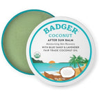 Badger Coconut After Sun Balm front view in 2 Ounce tin