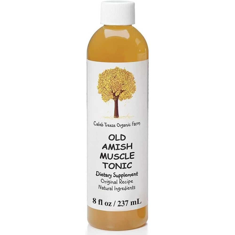 Caleb Treeze Old Amish Muscle Tonic 8 fluid ounce front bottle view