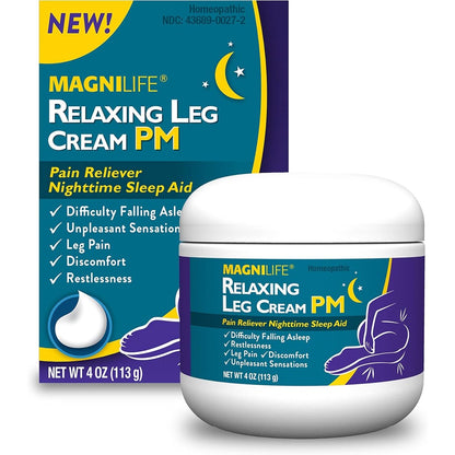 Magnilife Relaxing Leg Cream PM front packaging view for leg pain