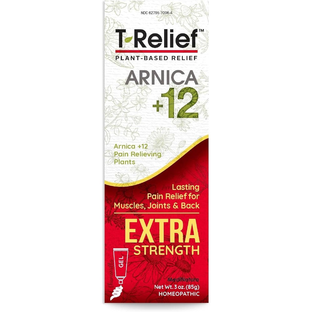 MediNatura T-Relief Extra Strength Arnica Gel 3 Ounce front packaging view