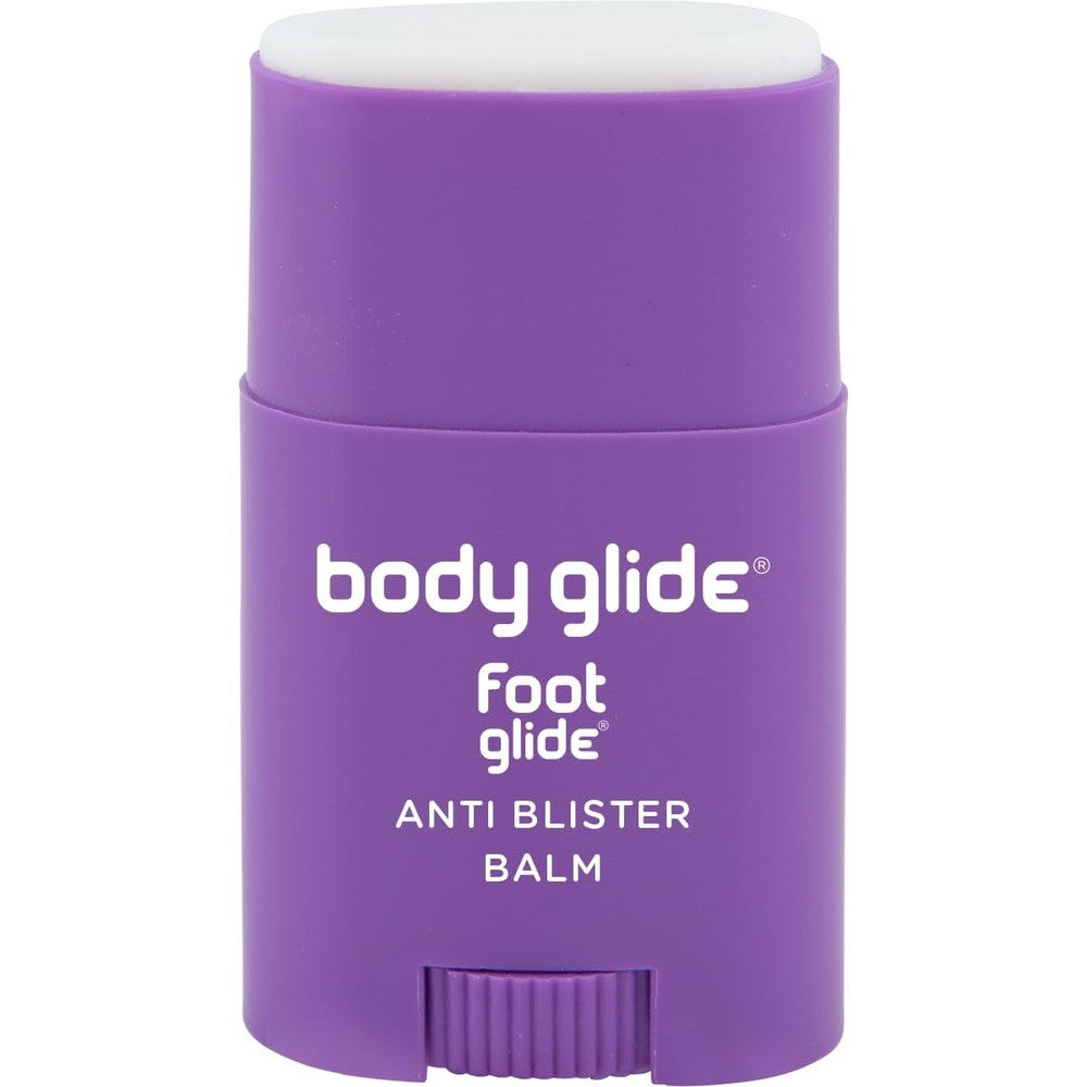 Body Glide Foot Glide Anti Blister Balm purple stick front view for friction protection.