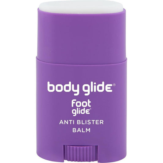 Body Glide Foot Glide Anti Blister Balm purple stick front view for friction protection.