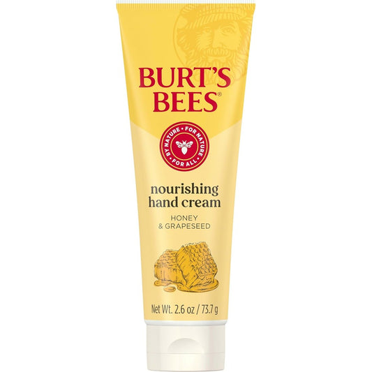 Burt's Bees Thoroughly Therapeutic Honey and Grapeseed Oil Hand Cream 2.6 Ounce tube front view showcasing premium natural moisturizing ingredients.