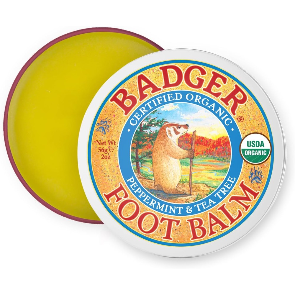 Badger Organic Foot Balm 2 ounce tin front view for cracked heel repair.