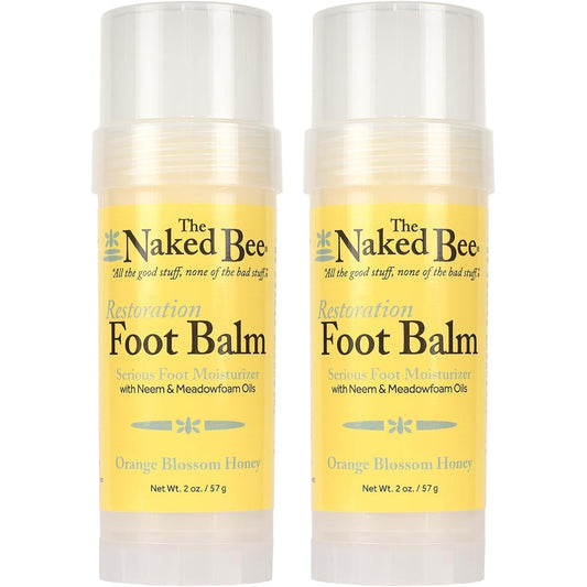 The Naked Bee Orange Blossom Honey Restoration Foot Balm front view 2 pack for cracked heel repair