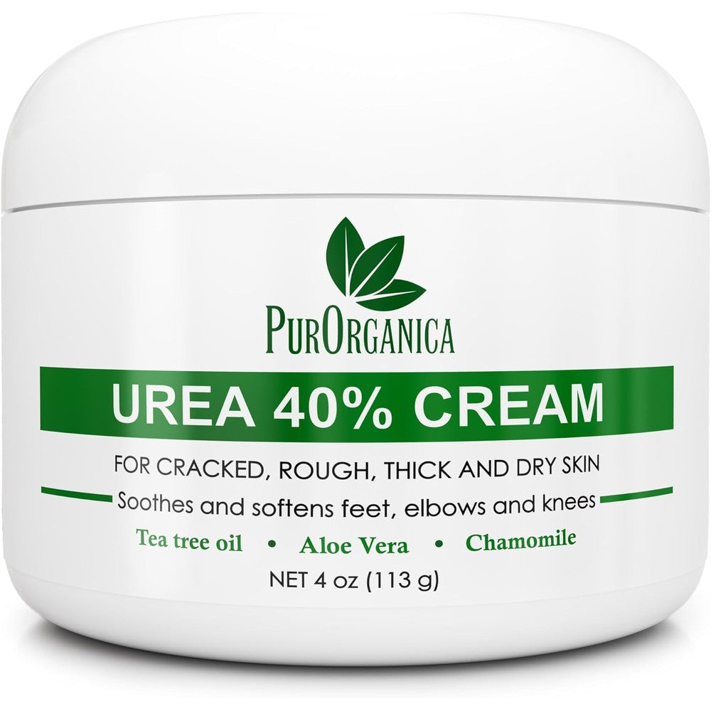 PurOrganica Urea 40 Percent Healing Foot Cream four ounce jar front view for cracked heel repair