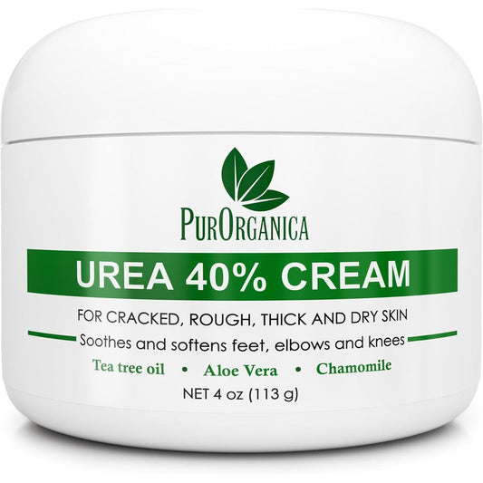 PurOrganica Urea 40 Percent Healing Foot Cream four ounce jar front view for cracked heel repair