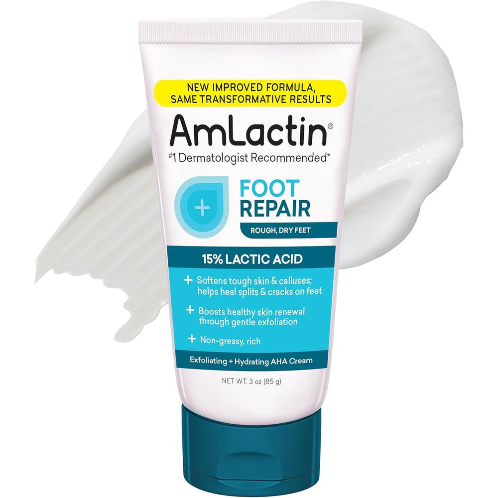 AmLactin Foot Repair Cream front view showcasing the packaging of the therapeutic exfoliating foot moisturizer