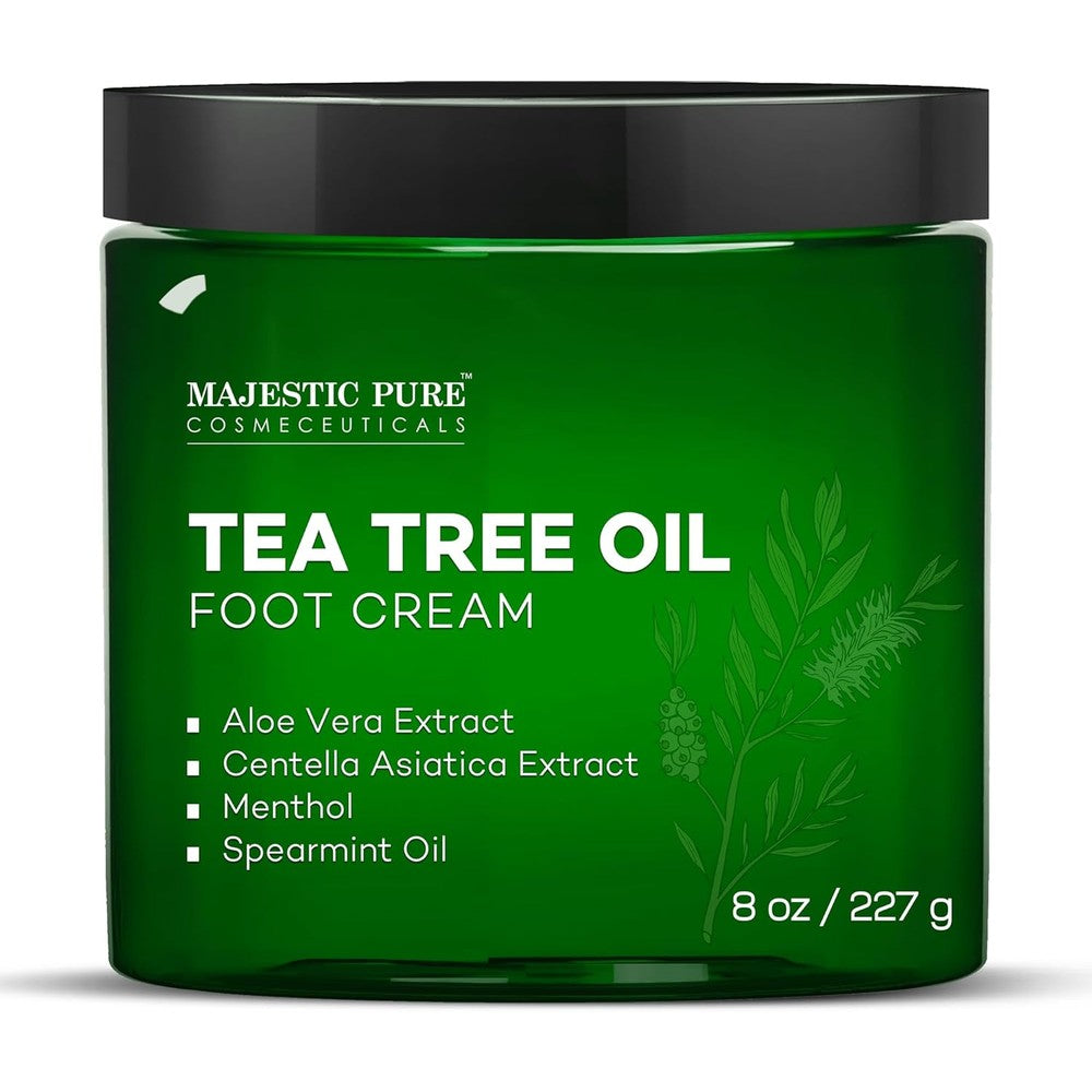 Majestic Pure Tea Tree Oil Foot Cream front view of 8 ounce jar