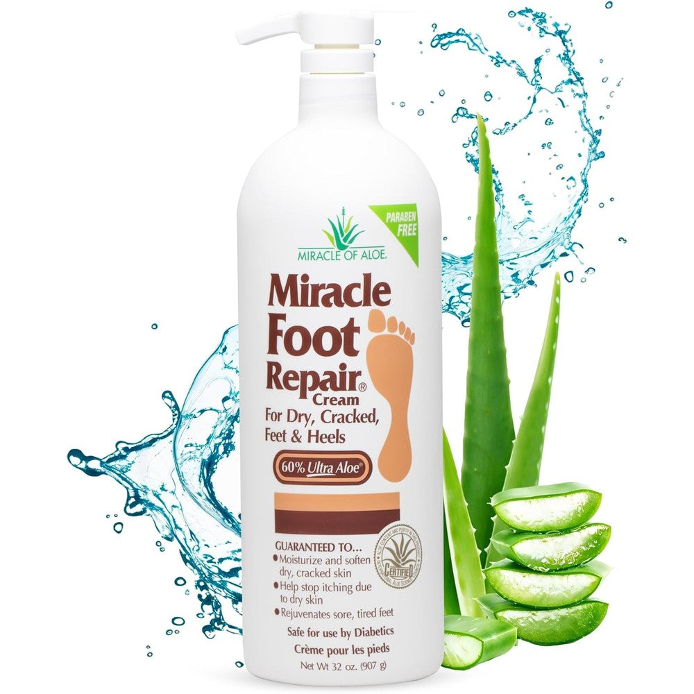 Miracle of Aloe Miracle Foot Repair Cream thirty two ounce bottle front view showcasing product branding