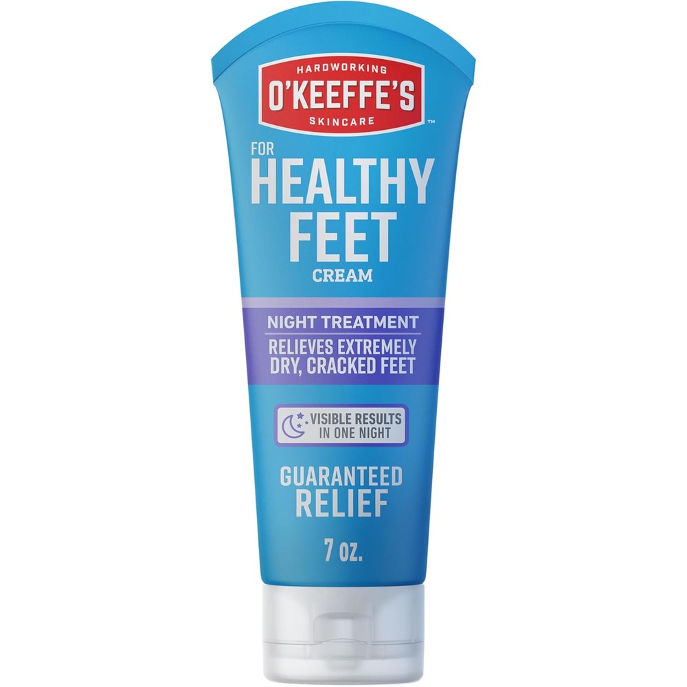 O'Keeffe's Healthy Feet Night Treatment Foot Cream seven ounce tube front view showing product packaging for dry heels