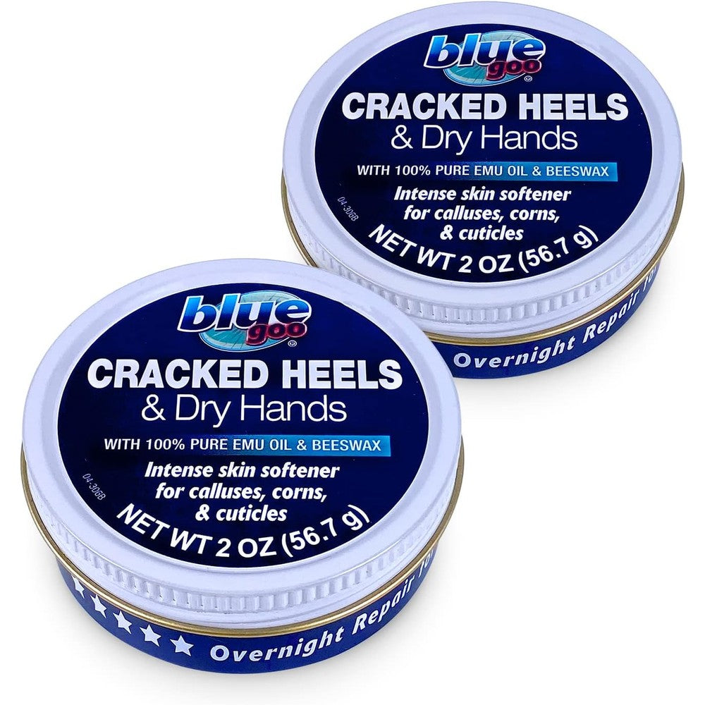 Blue Goo Cracked Heels and Dry Hands Intense Skin Softener front view pack of two jars