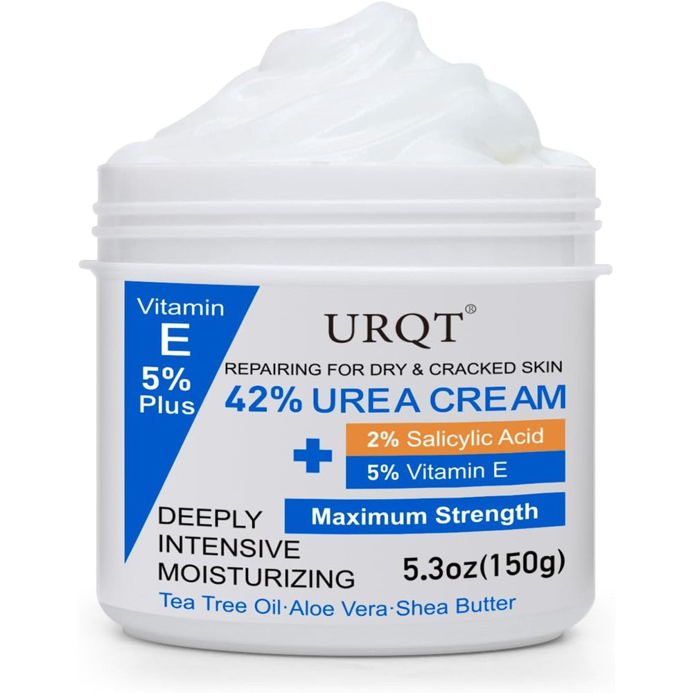 URQT Maximum Strength Forty Two Percent Urea Cream front packaging view highlighting active ingredients for dry skin repair.