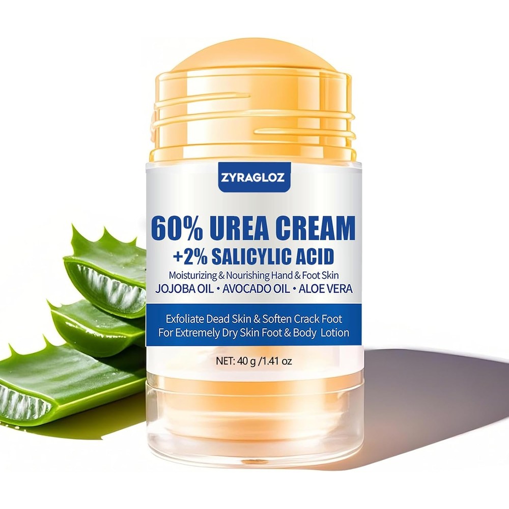 ZyraGloz Urea Cream Stick front view showing sixty percent urea and two percent salicylic acid packaging