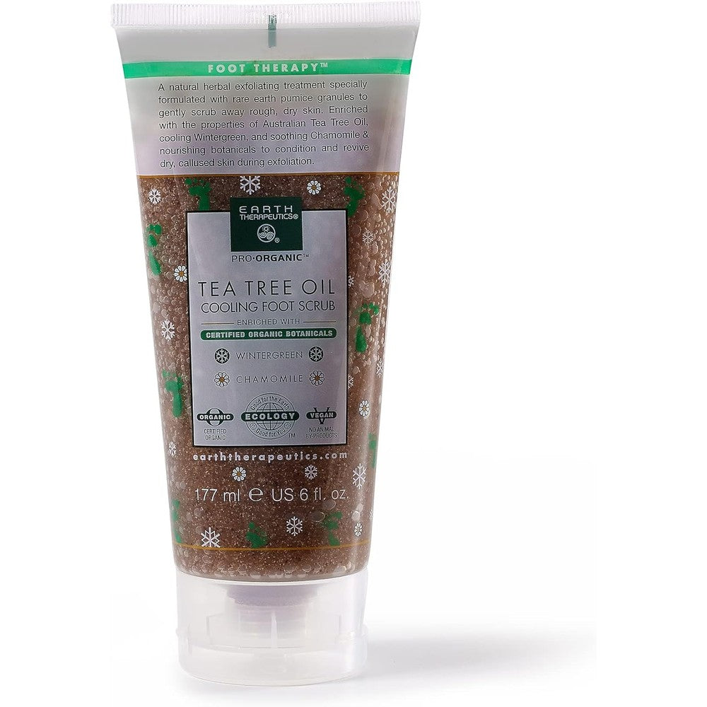 Earth Therapeutics Tea Tree Oil Cooling Foot Scrub 6 Fluid Ounce front view package showing natural exfoliating formula.