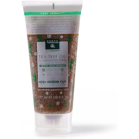 Earth Therapeutics Tea Tree Oil Cooling Foot Scrub 6 Fluid Ounce front view package showing natural exfoliating formula.