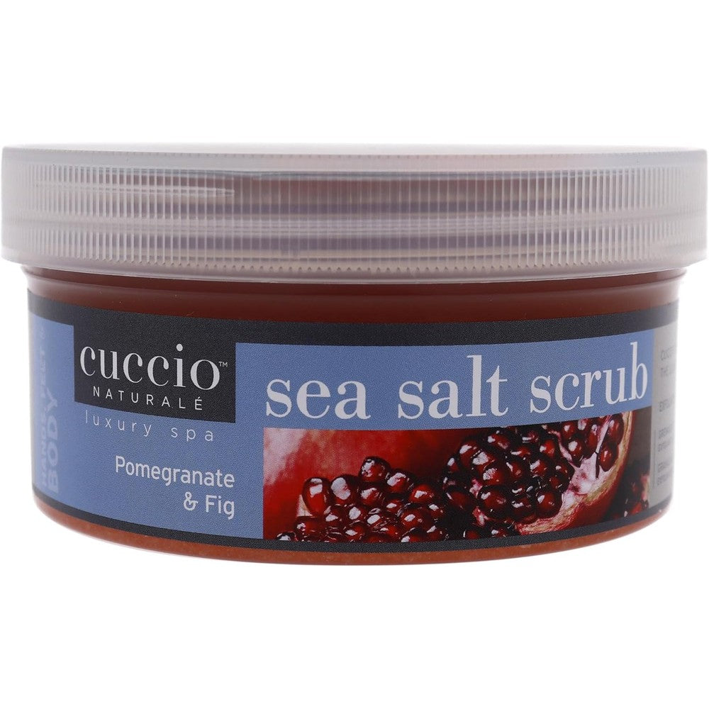 Cuccio Naturale Sea Salt Scrub Pomegranate and Fig 19.5 Ounce front view professional body exfoliator