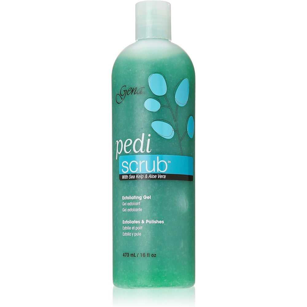 Gena Pedi Scrub Gel 16 Ounce bottle front view showing professional foot care exfoliating gel.