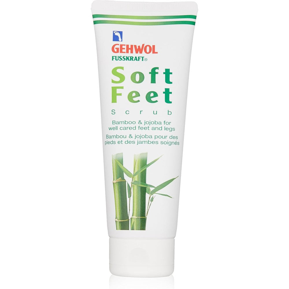 Gehwol Fusskraft Soft Feet Peeling Scrub front view of the 4.4 ounce tube showing premium foot care packaging.