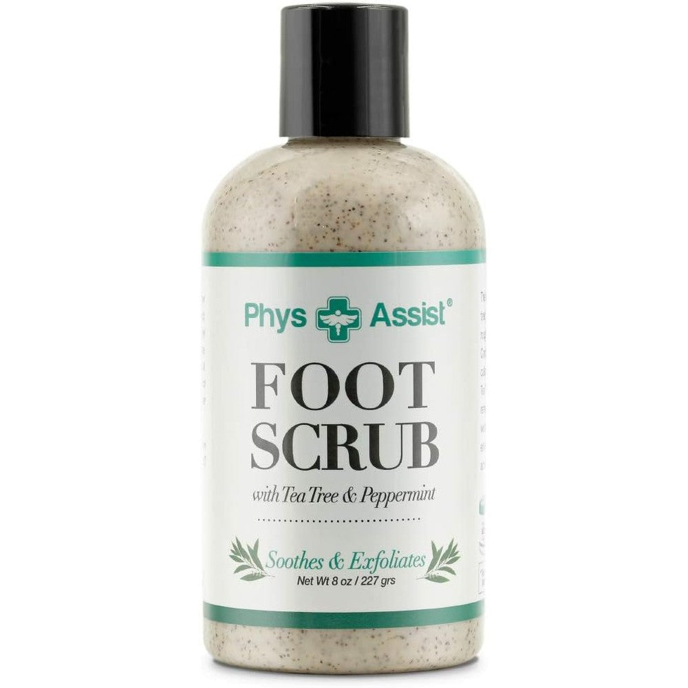 PhysAssist Foot Scrub 8 Ounce front view bottle for callus removal