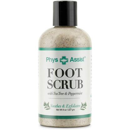 PhysAssist Foot Scrub 8 Ounce front view bottle for callus removal