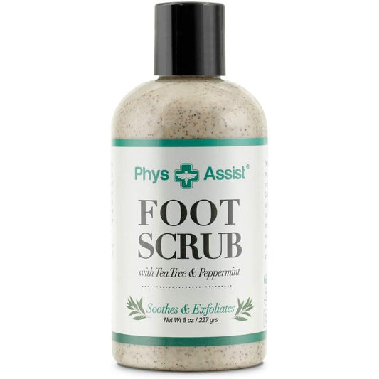 PhysAssist Foot Scrub 8 Ounce front view bottle for callus removal