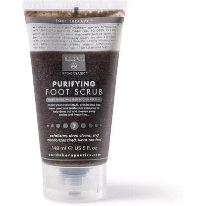 Earth Therapeutics Purifying Foot Scrub front view of the five fluid ounce packaging for natural exfoliating foot care