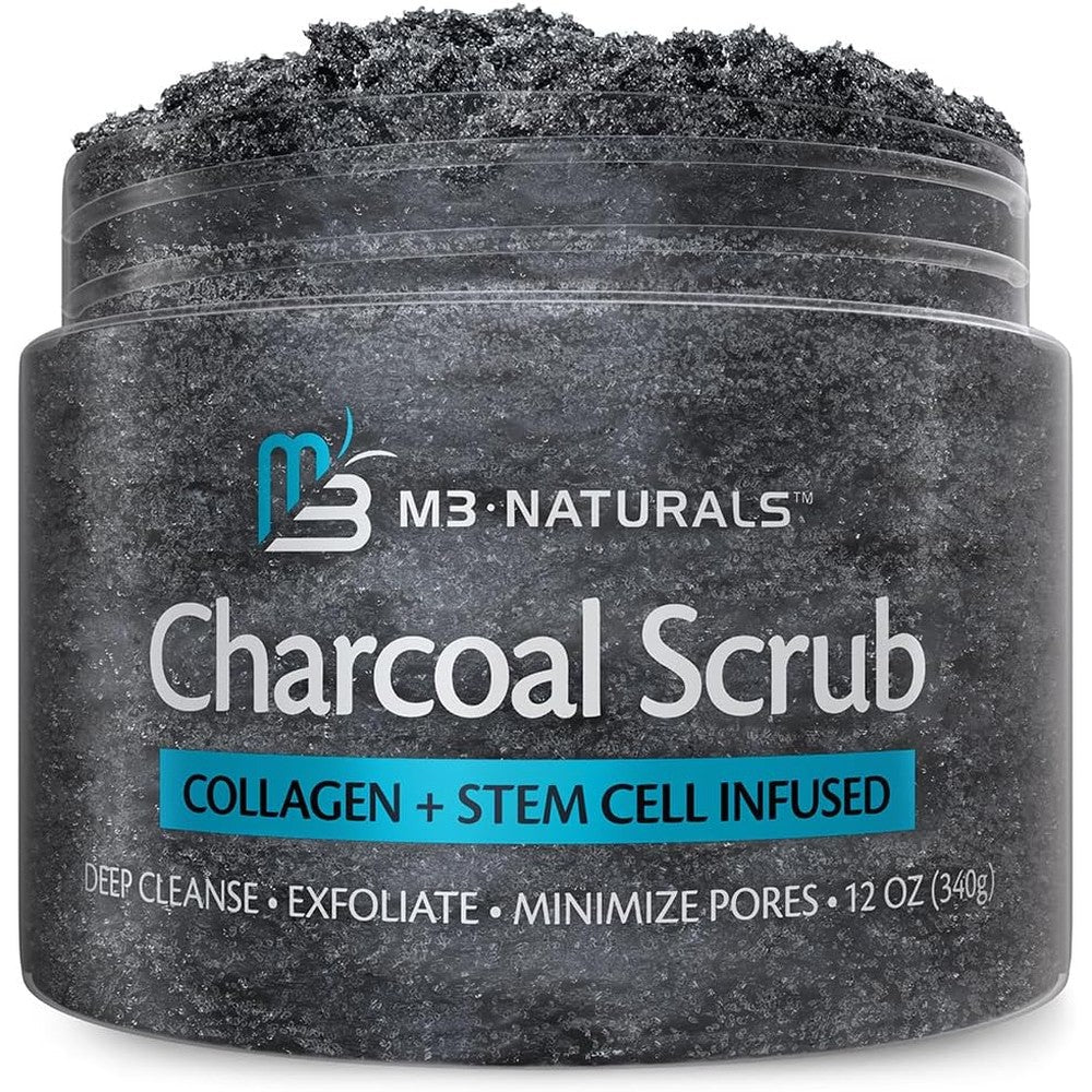 M3 Naturals Exfoliating Charcoal Scrub front view jar for body toning
