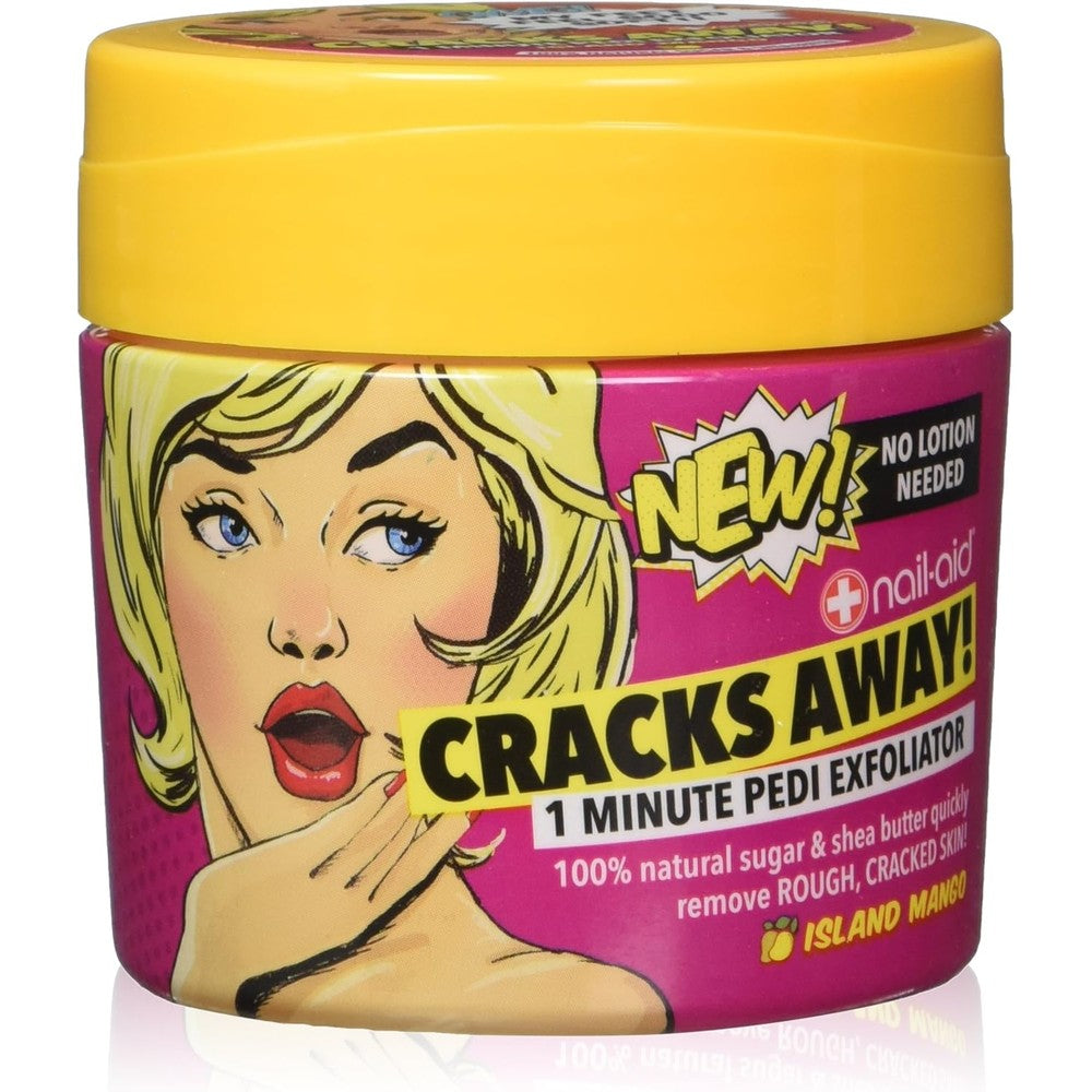 Nail-Aid Cracks Away 1 Minute Pedi Exfoliator front view pink container with yellow lid