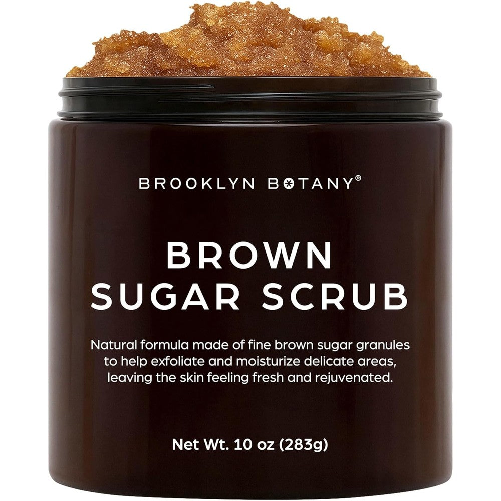 Brooklyn Botany Brown Sugar Body Scrub front view of the 10 ounce jar for exfoliating skincare.