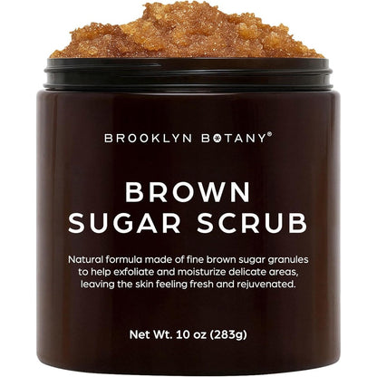 Brooklyn Botany Brown Sugar Body Scrub front view of the 10 ounce jar for exfoliating skincare.