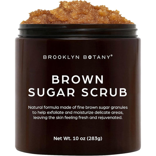 Brooklyn Botany Brown Sugar Body Scrub front view of the 10 ounce jar for exfoliating skincare.