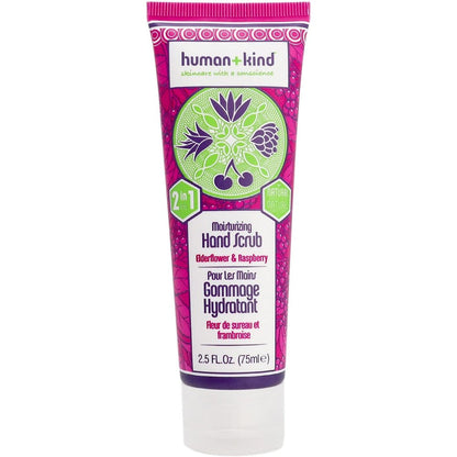 Human+Kind Elderflower and Raspberry Moisturizing Hand Scrub tube front view