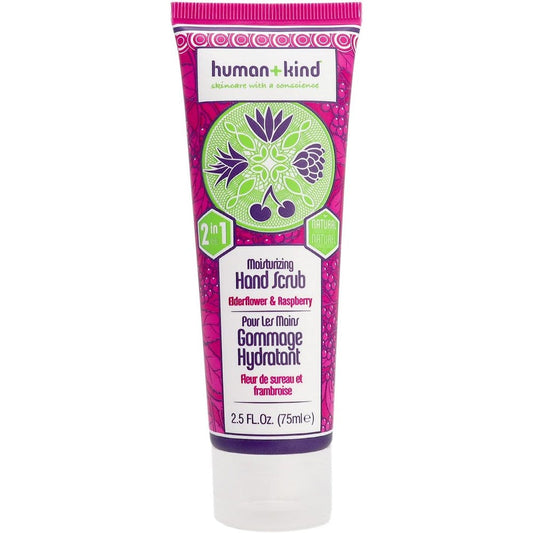 Human+Kind Elderflower and Raspberry Moisturizing Hand Scrub tube front view