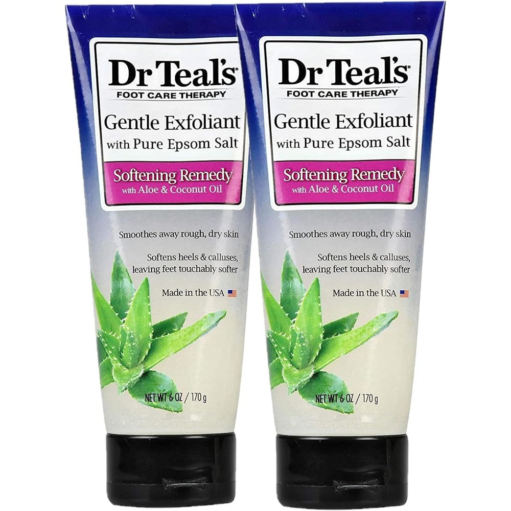 Dr. Teal's Softening Remedy Coconut Oil Foot Scrub Gift Set front view of the two pack tubes.