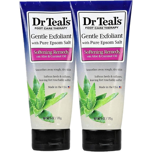 Dr. Teal's Softening Remedy Coconut Oil Foot Scrub Gift Set front view of the two pack tubes.
