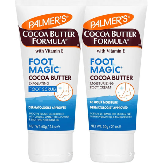 Palmer's Cocoa Butter Formula Foot Magic Bundle Exfoliating Foot Scrub And Moisturizing Foot Cream For Dry Cracked Heels 2 x 2.1 Ounce Tubes - Image 1
